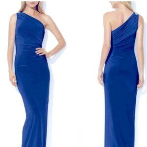 LAUREN Blue One-Shoulder Evening Gown